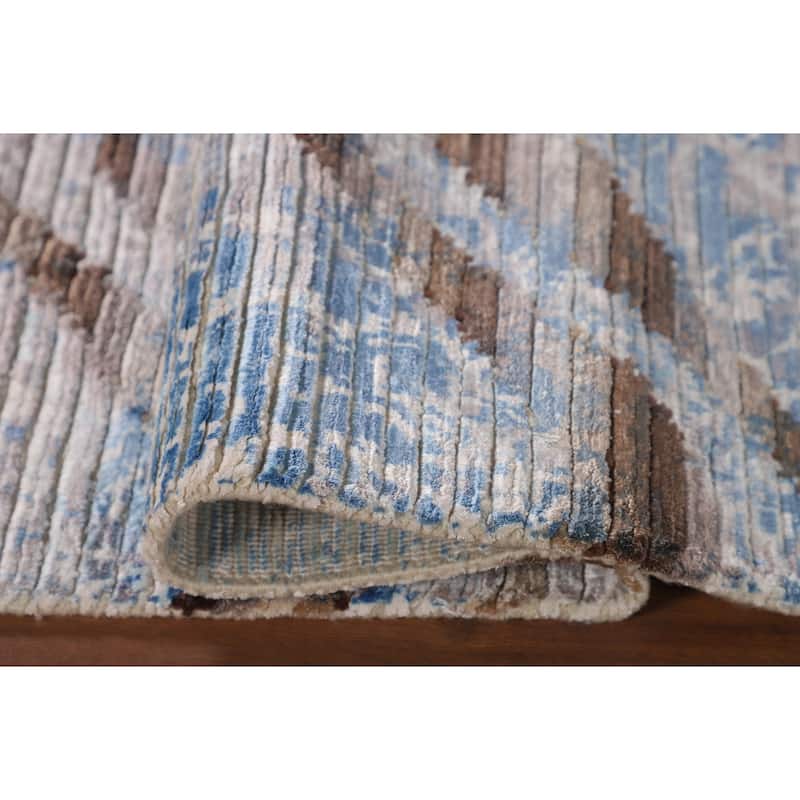 Striped / Modern Accent Rug Hand-Knotted Wool Carpet - 2'8"x 4'7"