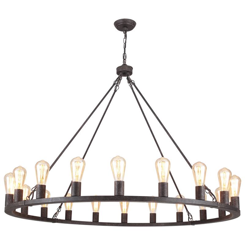 20 - Light Farmhouse Metal Round Industrial Chandelier for Dining Room Entryway Kitchen Island - N/A