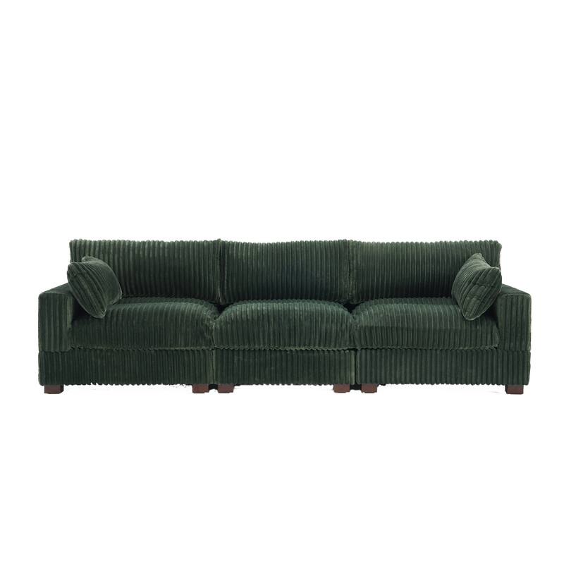Plush Corduroy Upholstered Modular Sectional Sofa with Pillows