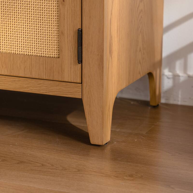 Arched Kitchen Pantry Cabinet, Arched Bookcase with Rattan Doors, Freestanding Storage Cabinet with Adjustable Shelves