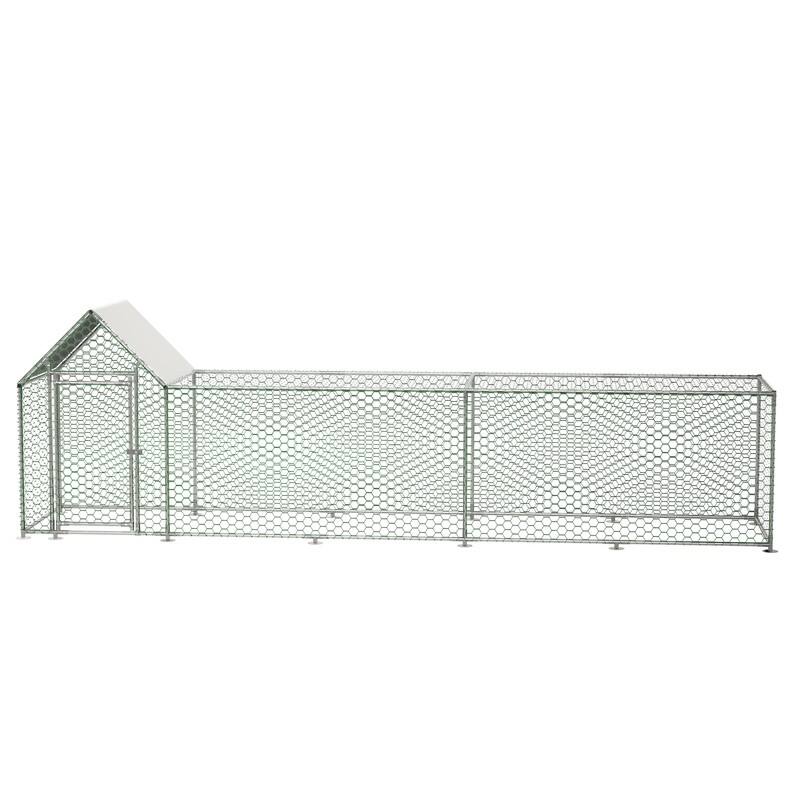 Metal Chicken Coop with Run, Backyard Hen House, and Covered Poultry Habitat Cage‌ - Silver