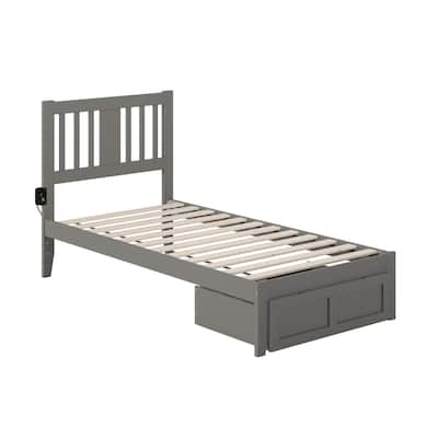 Twin Bed with Drawer & USB - Grey Wood Bed Frame, Modern Design, 600lb Capacity, Easy Assembly