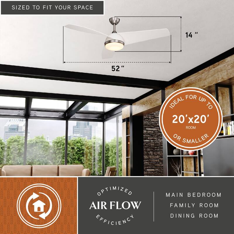 Odell White and Brushed Nickel Propeller Ceiling Fan with Integrated LED Light Kit and Remote