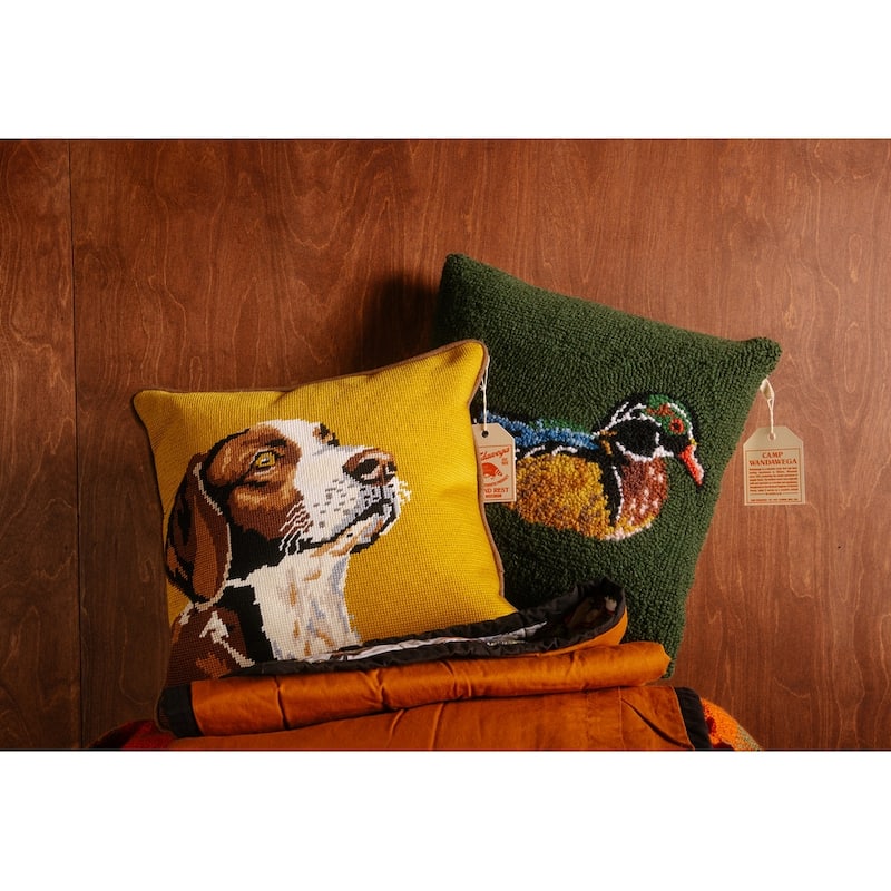 Camp Wandawega Hunting Dog Embroidered Needlepoint Pillow - 14" Square