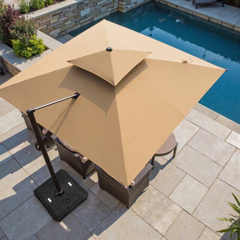 Crestlive Products 10FT Aluminum Square Double Top Patio Cantilever-Offset Umbrella