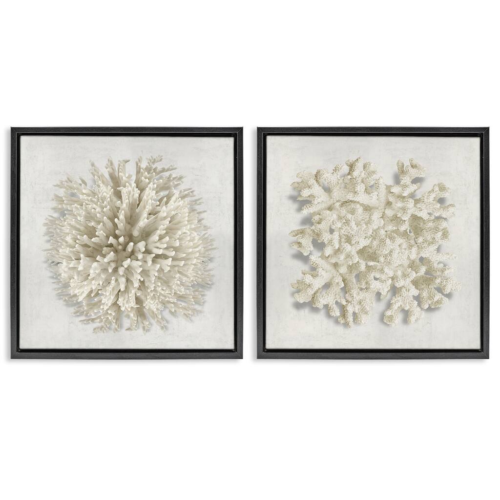 Stupell Distinct Natural Coral Framed Floater Canvas Wall Art Design By Caroline Kelly (Set of 2)
