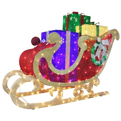 Puleo International 5' Outdoor Christmas Sleigh with Gift Boxes - Red