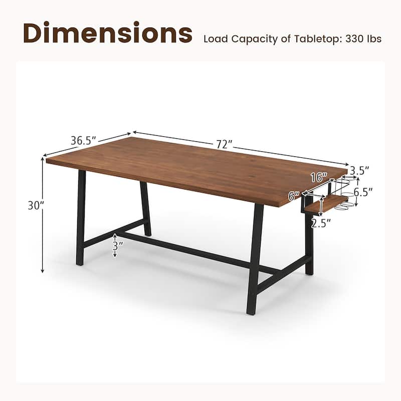 Gymax 72'' Industrial Rectangular Kitchen Table w/ 2-Bottle Wine Rack