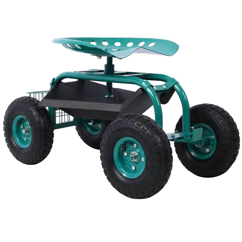 Rolling Garden Scooter Garden Cart Seat with Wheels and Tool Tray, 360 Swivel Seat