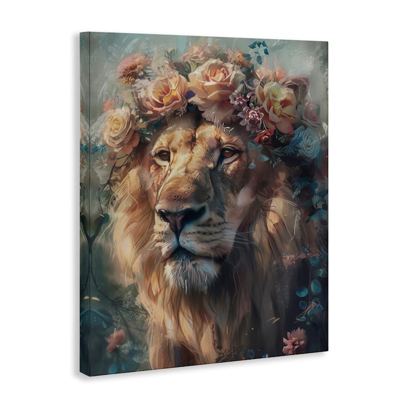 Stupell Lion with Rose Garland Canvas Wall Art Design By Arlington Prints