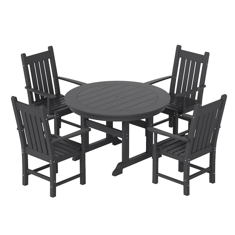 Laguna Hdpe All Weather Outdoor Patio Dining Set with Round Table, Armchairs (5-Piece Set)