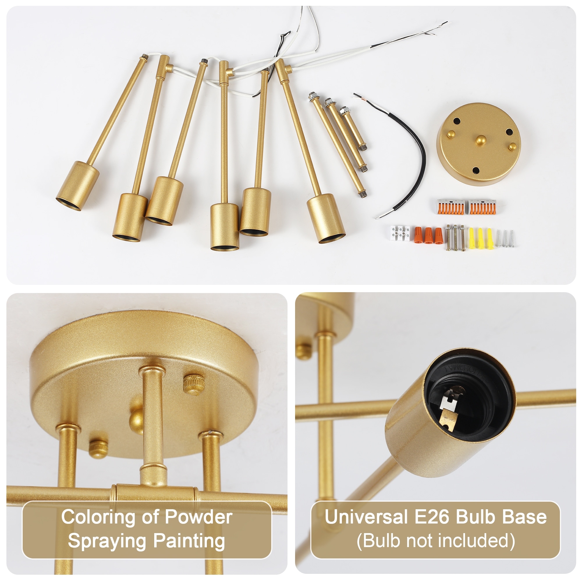 6-Light Dimmable Semi Flush Mount Chandelier for Living Room
