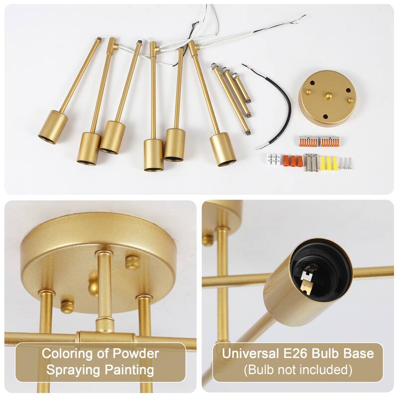 6-Light Dimmable Semi Flush Mount Chandelier for Living Room Bedroom