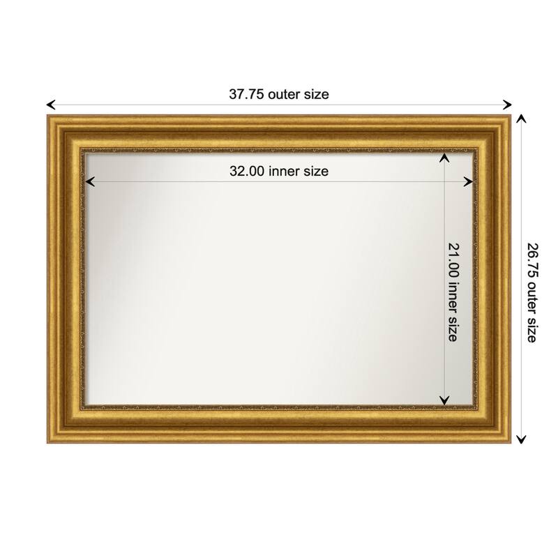Parlor Gold Framed Non-Beveled Custom Wall Mirror, Bathroom Vanity Mirror - Outer Size: 37.75 x 26.75