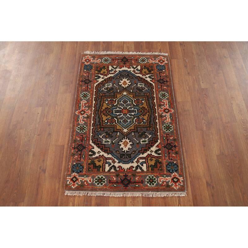 Gray Geometric Heriz Serapi Oriental Foyer Rug Handmade Wool Carpet - 2'1" x 3'1"