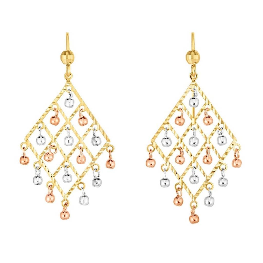Curata 14k Tri-color Gold 40x20mm Chandelier Dangle Hook Earrings