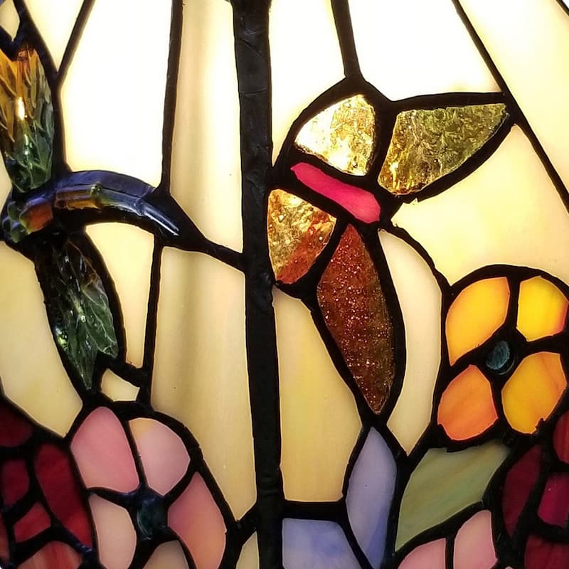 Tiffany Style Mini Accent Lamp Mission 15" Tall Stained Glass Flower Hummingbird Butterfly Handmade AM248TL08B Amora Lighting