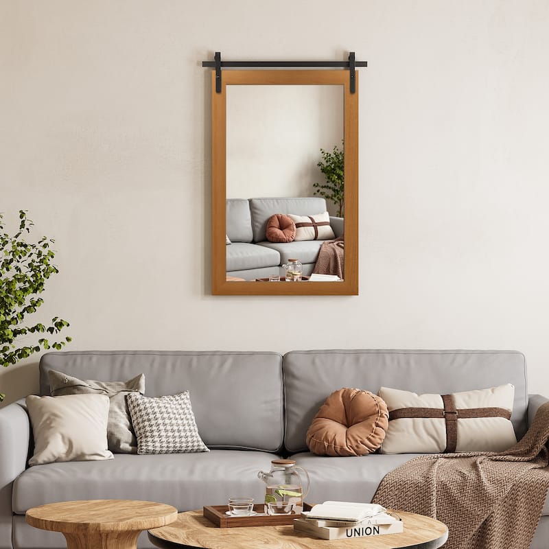 Farmhouse Barn Door Solid Wood Frame Bathroom Vanity Wall Mirror