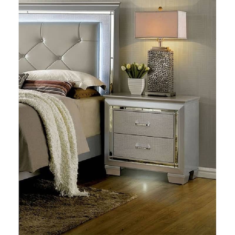 Contemporary 1pc Nightstand Bedside Table LED Light English Dovetail Drawer Bedroom Furniture