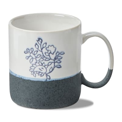 Vine Block Print Ceramic Mug - 16oz Multicolor Drinkware for Spring - Dishwasher Safe, 3.6"L x 3.6"W x 4.2"H