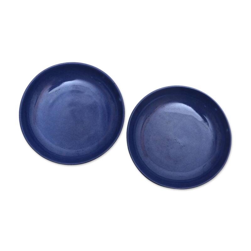 Novica Handmade Round Blue Ceramic Bowls (Pair)