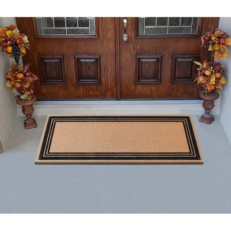 A1HC Natural Coir Flock Door Mat for Front Door, Anti-Shed Treated Doormat