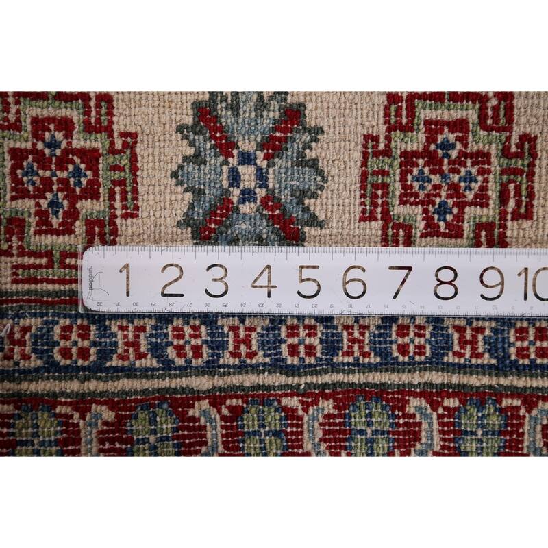 Green Geometric Kazak Area Rug Hand-Knotted Wool Carpet - 4'10" x 6'8"