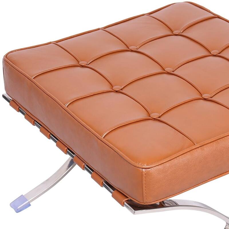 HomeRoots 20" Amber and Silver Leather Tufted Ottoman