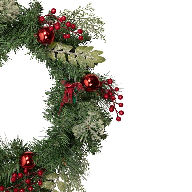 Decorated Frosted Pine and Pine Cone Artificial Christmas Wreath 24-Inch Unlit - 24"