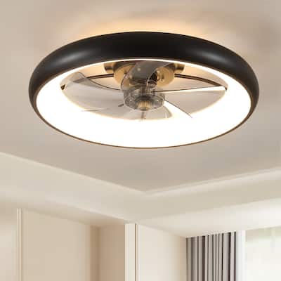 22 in. LED Indoor Black Smart Ceiling Fan with Light and Remote, Flush Mount Fan Light with APP and Dimmable Lighting