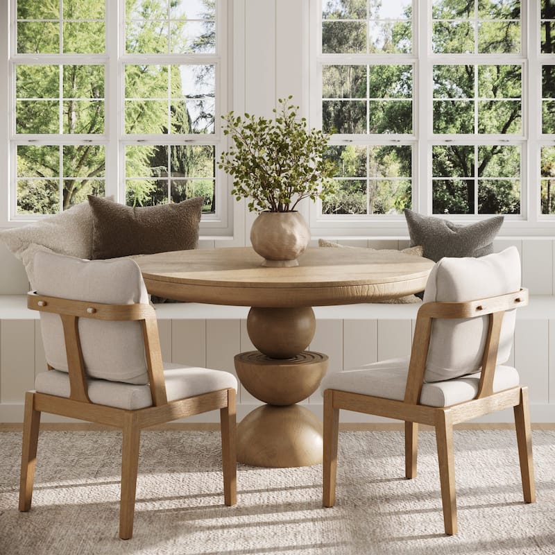 Chuck Scandinavian Upholstered Dining Chair with Curved Back with Cushion, Solid Wood Legs and Flax Upholstery