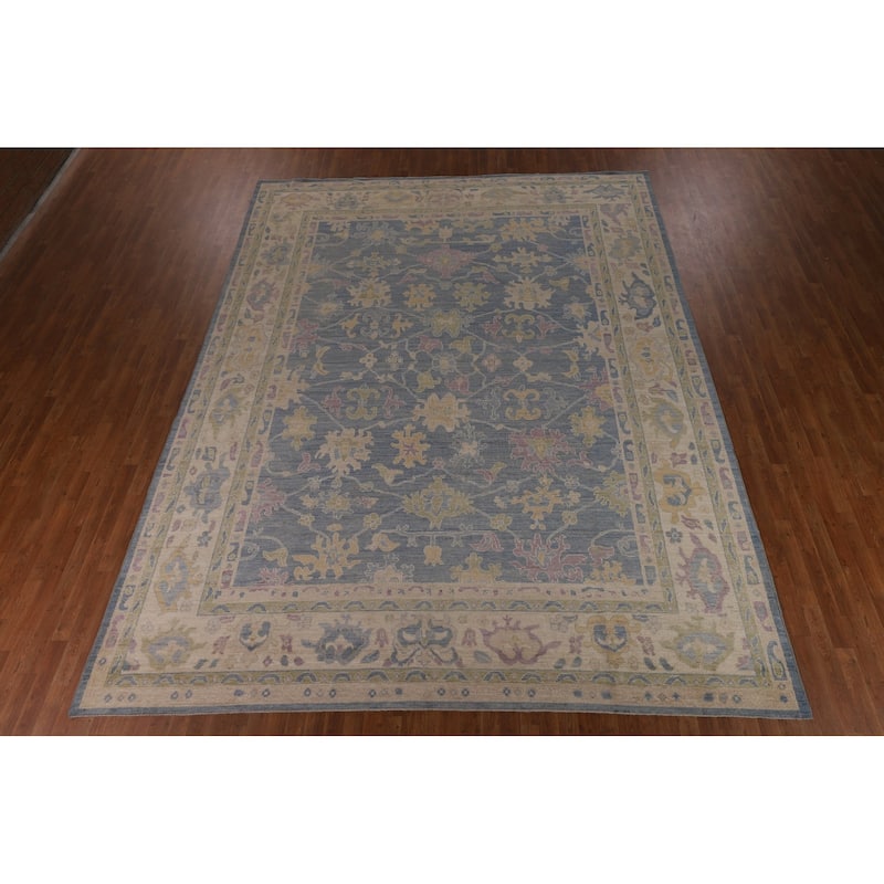 Vegetable Dye Blue Oushak Oriental Large Area Rug Handmade Wool Carpet - 10'5"x 13'8"