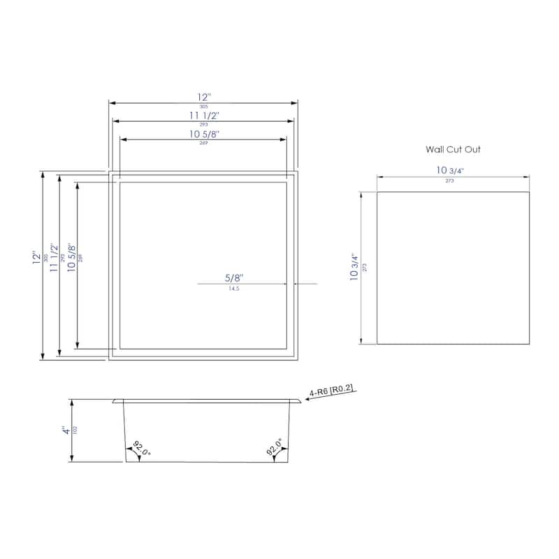 ALFI brand 12" x 12" Brushed Gold PVD Stainless Steel Square Single Shelf Shower Niche