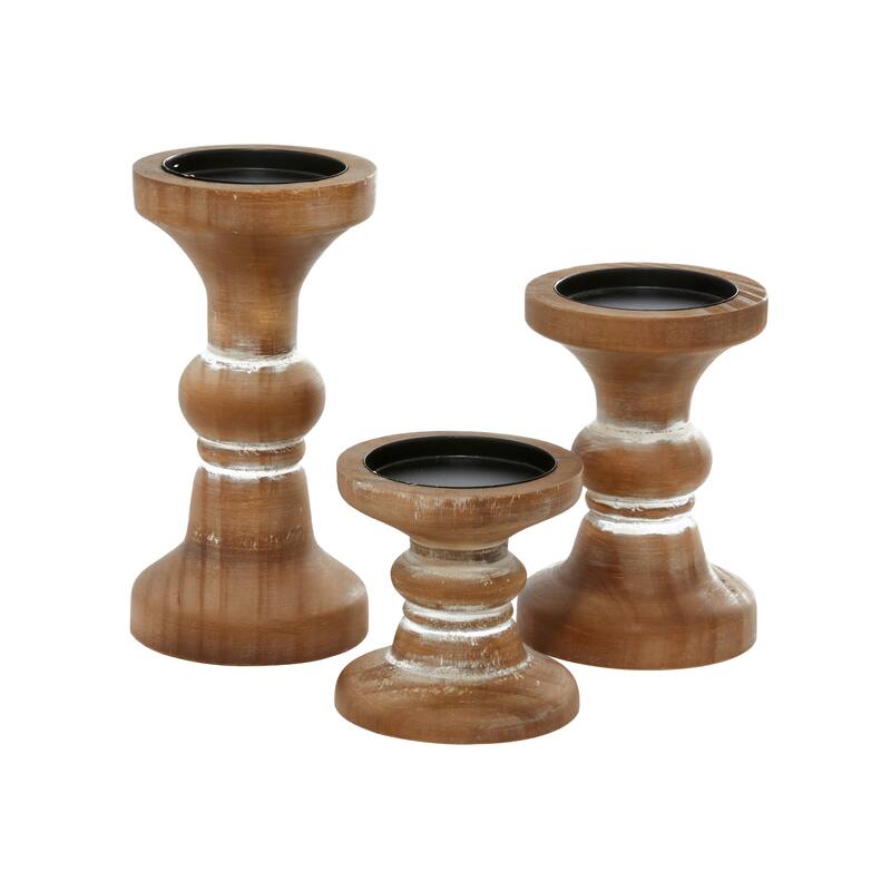 Brown or White Wood Beaded Pillar Candle Holder (Set of 3)