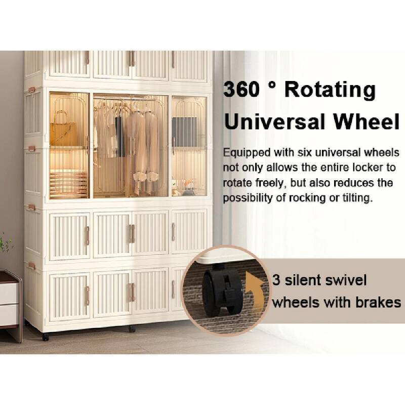 Portable Wardrobe Closet Storage Organizer - 17 Magnetic Doors, 17 Cubes & 1 Hanging Rod, Includes 6 Hangers