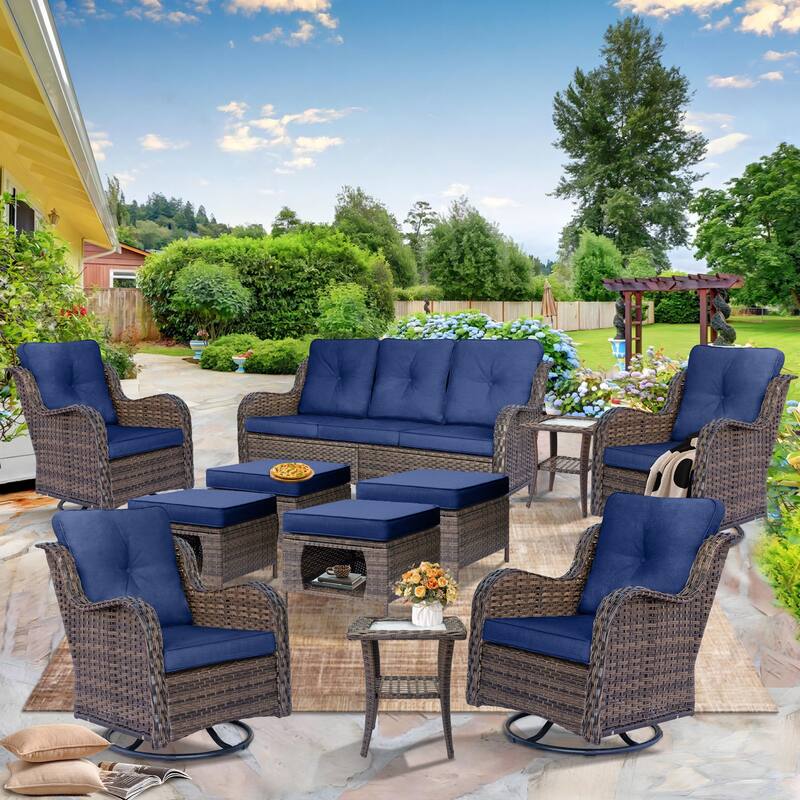 Wicker Outdoor Patio Furniture Seating Set with Swivel Rocker Chairs