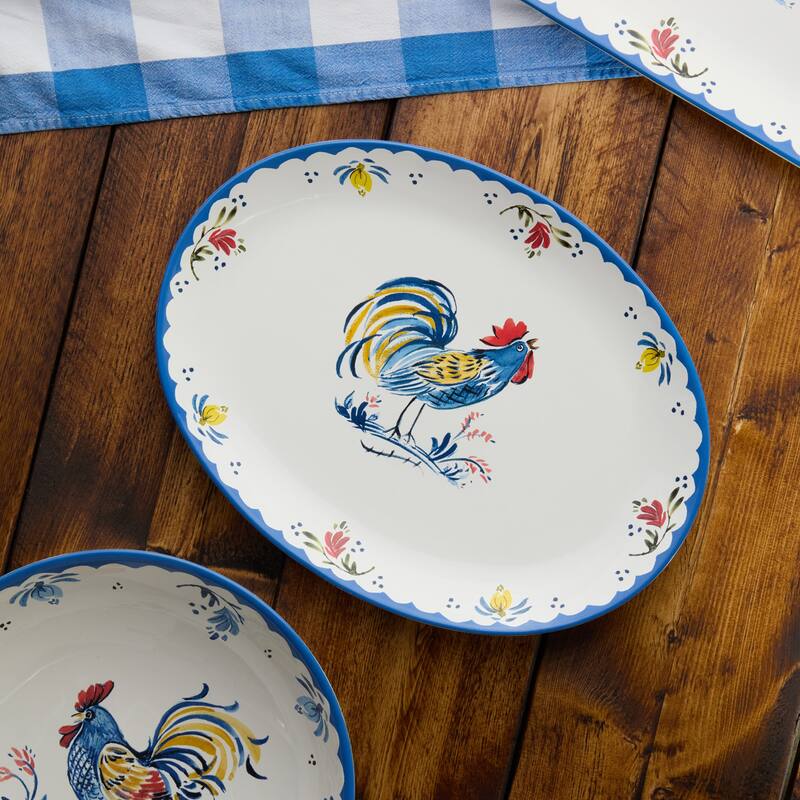 Certified International French Rooster Oval Platter 16" x 12" - 16.00"L x 12.00"W x 1.38"H