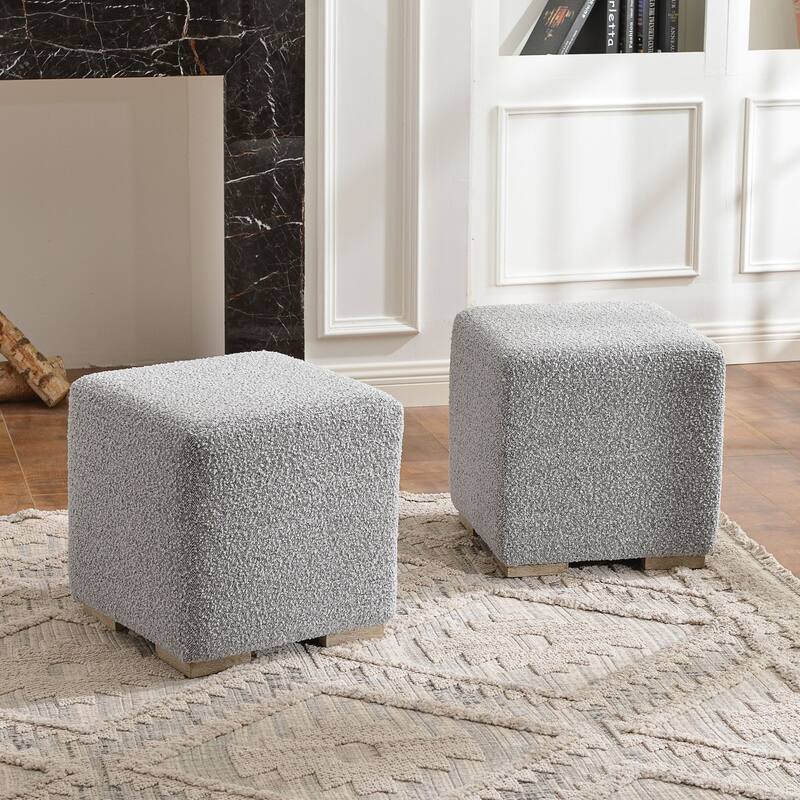 KINWELL 18.5" W Square Boucle Upholstered Ottoman Entryway Footstool