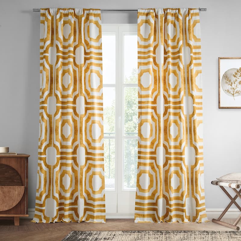 Exclusive Fabrics Modern Geometric Room Darkening Cotton Window Curtains (1 Panel) - 50 X 84 - Mecca Gold