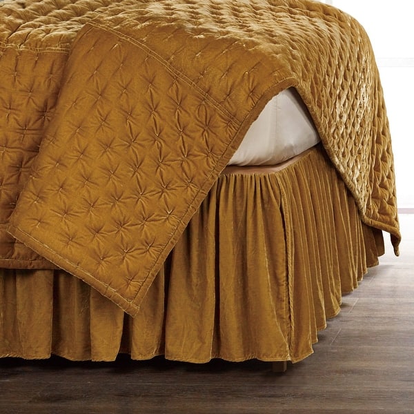 slide 2 of 3, HiEnd Accents Stella Faux Silk Velvet Romantic Western Bedding 1 Piece Bed Skirt King - Saffron