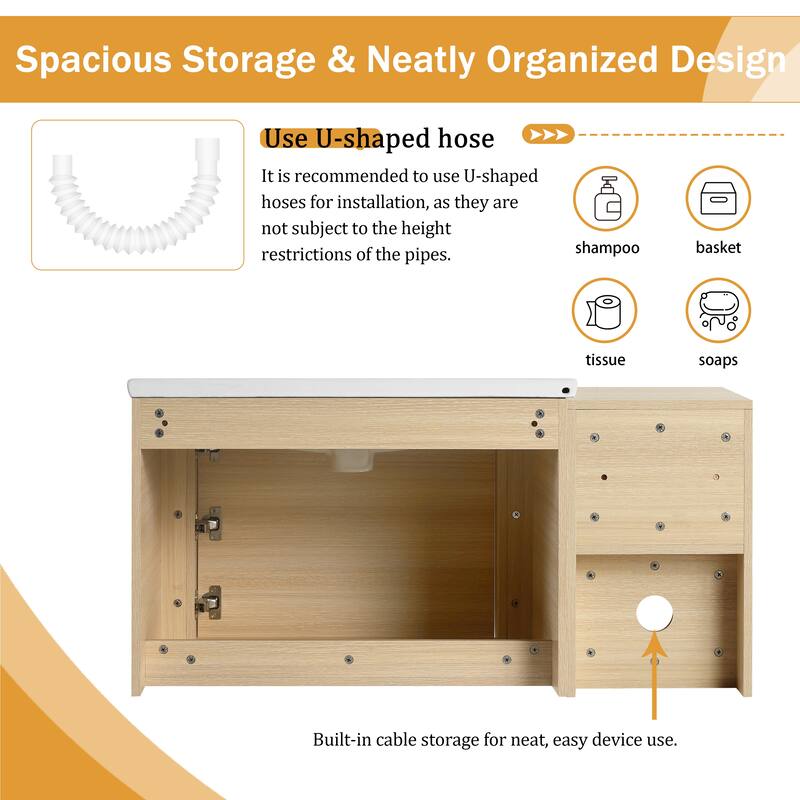 Malwee 28"/40"/52"/68" Floating Bathroom Vanity, Wall Mounted Bathroom Vanity with Ceramic Sink,Soft Close Door and Shelf