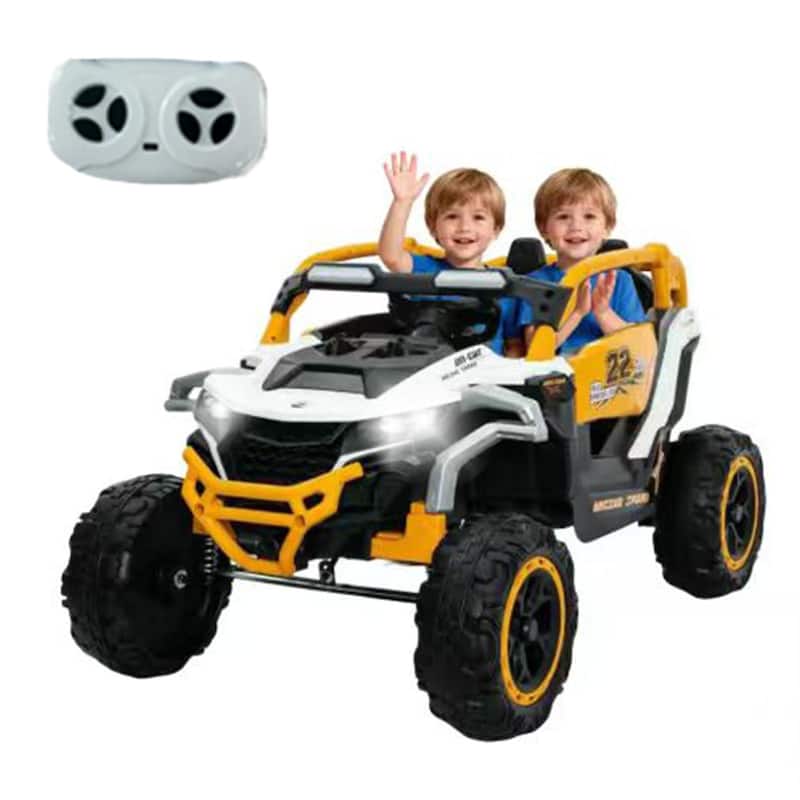12V 2-Seater Kids Electric UTV Ride-On for Ages 3-6, White with Remote Control & Music - Yellow