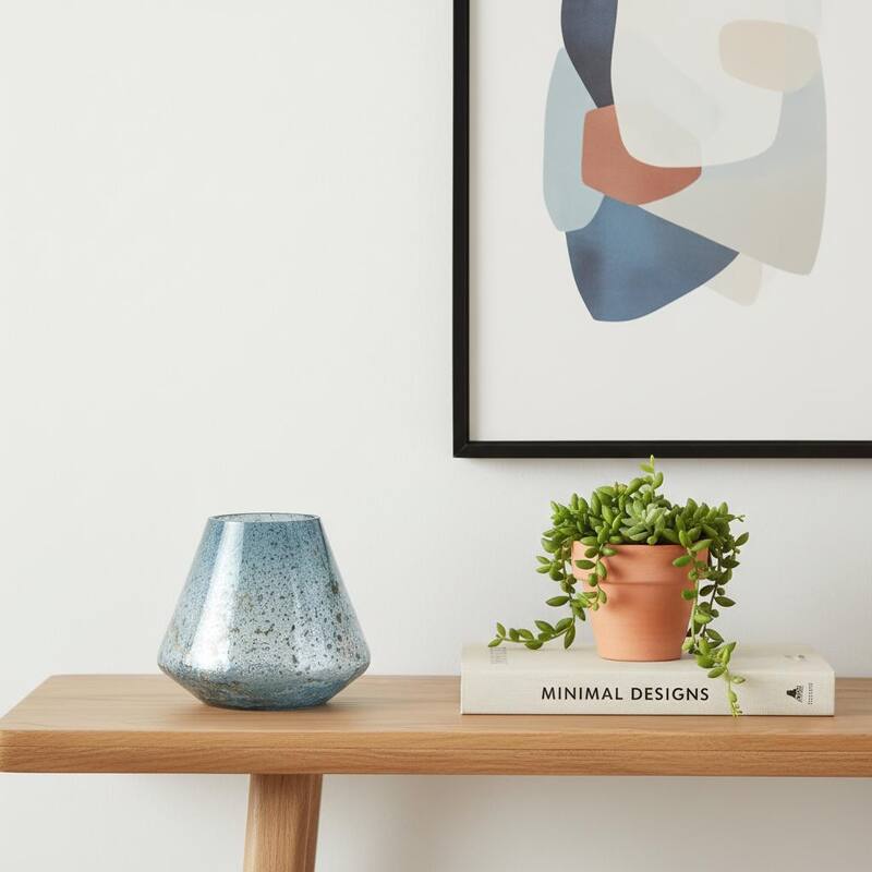 7" Blue Seeded Glass Round Table Vase - 7.80 - Blue - 7.80