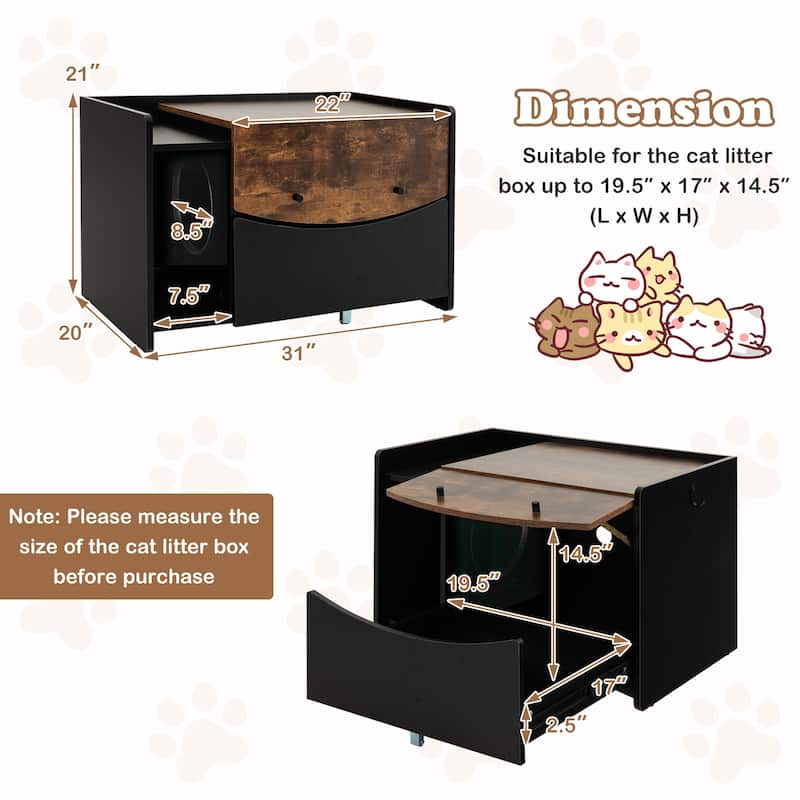Cat Litter Box Enclosure with Pull-out Drawer-Black - 31" x 20" x 21" (L x W x H)