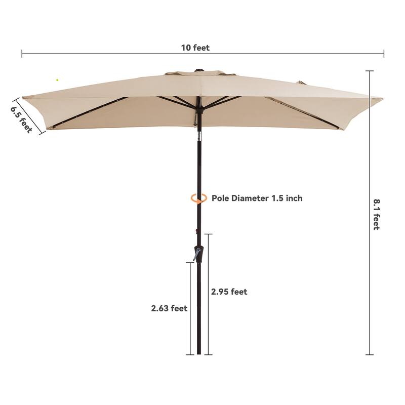 6.5*10ft Rectangular Patio Market Umbrella with LED Lights,Crank & Tilt