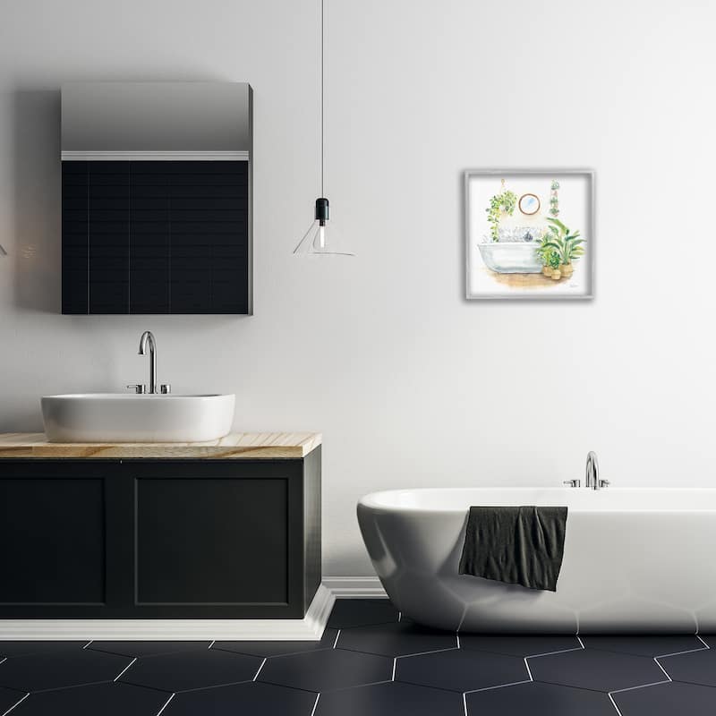 Stupell Serene Bathroom Interior with Greenery Plants Painting Framed Wall Art