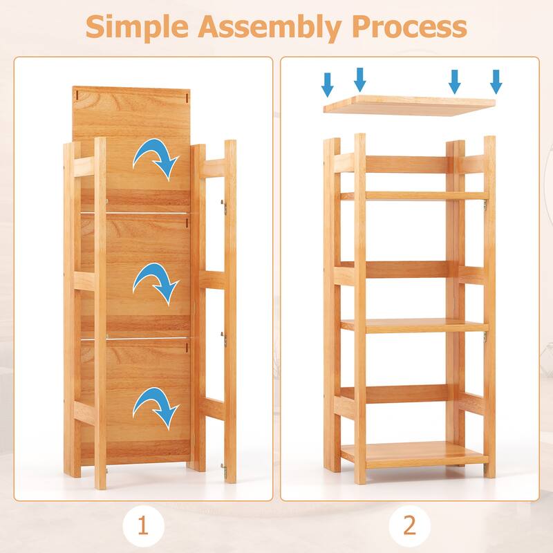 Gymax 2PCS 4-Tier Bookshelf Floor Storage Shelf w/ Rubber Wood Frame