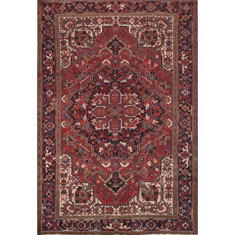 Hand Knotted Oriental 100% Wool Carpet Traditional Medallion Red Heriz Area Rug - 10' 11'' X 8' 3''
