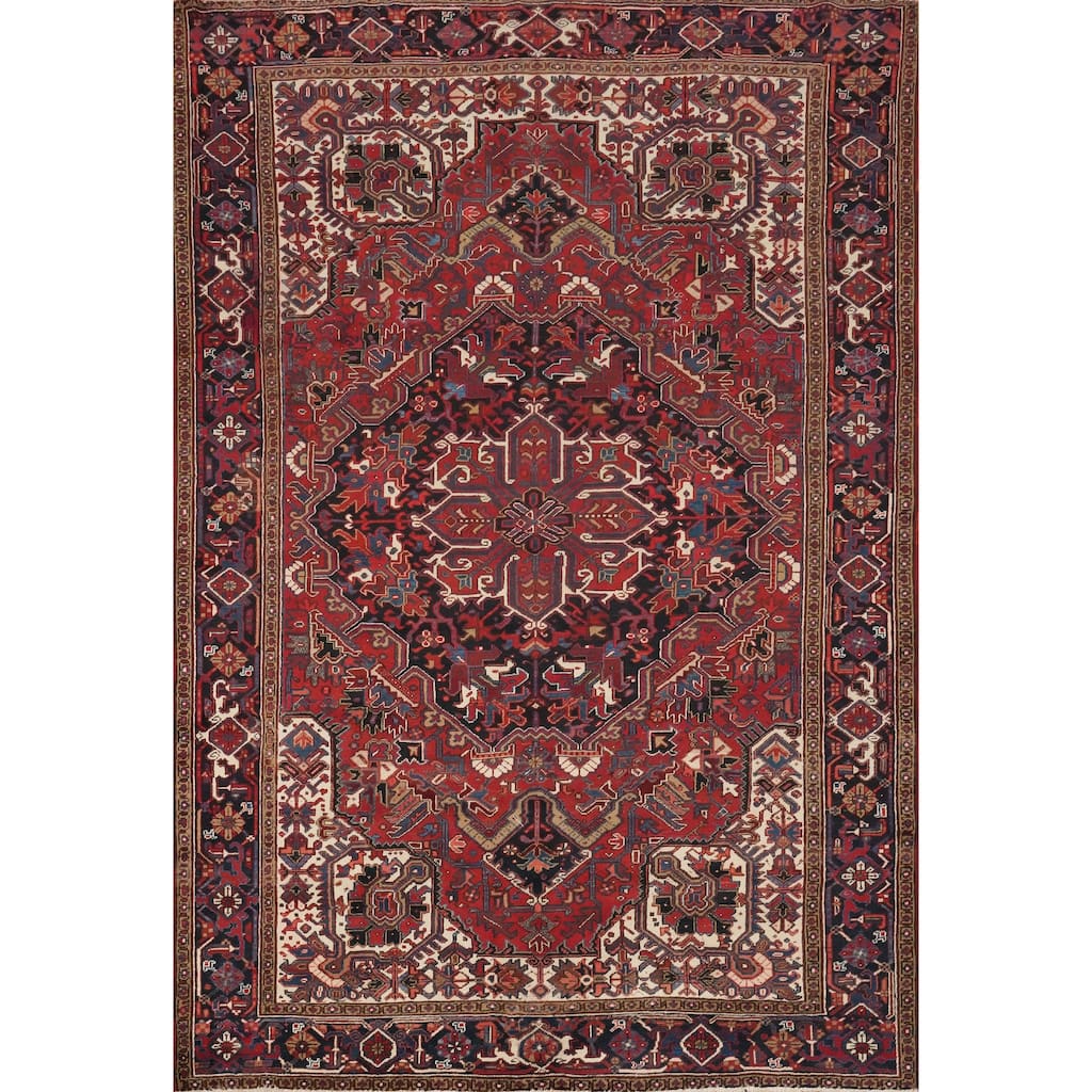 Hand Knotted Oriental 100% Wool Carpet Traditional Medallion Red Heriz Area Rug - 10' 11'' X 8' 3''
