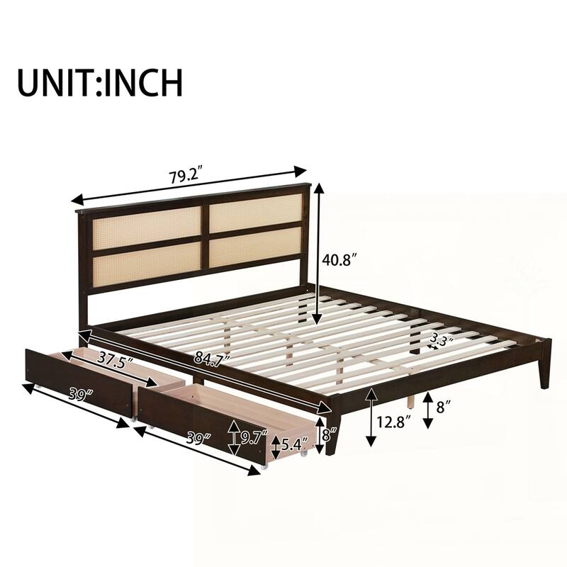 Rubber Wood Bed with Enhanced Support Salts and Feet